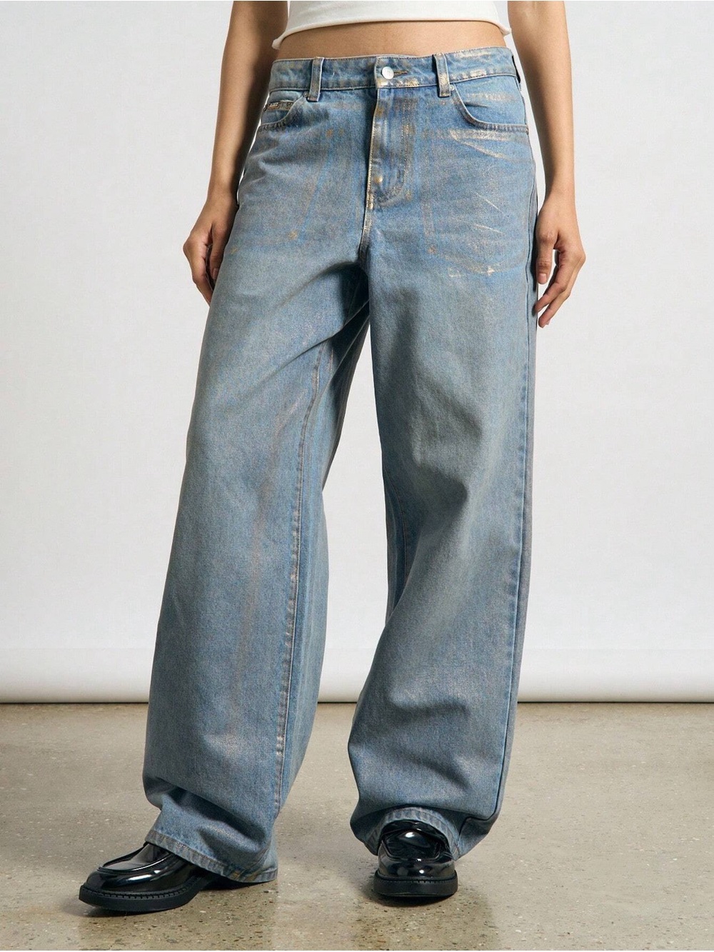 AiiRZ metalic wash wide leg jeans